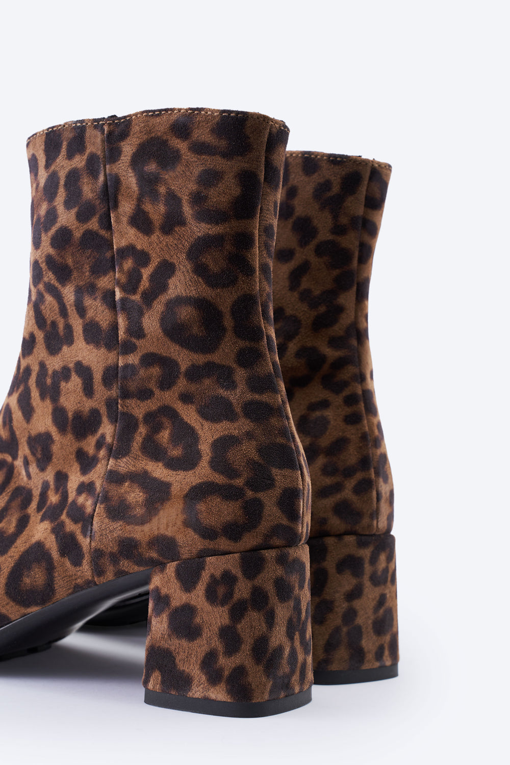 Bergamo Animal Print Suede Ankle Boots with Block Heels Back Details