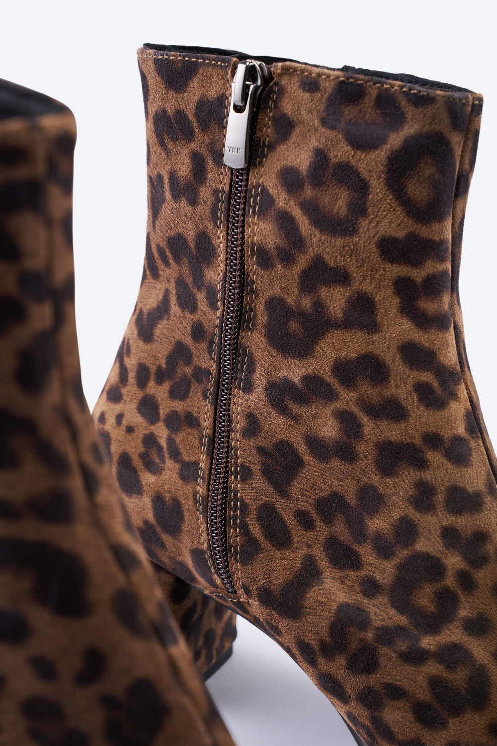 Bergamo Animal Print Suede Ankle Boots with Block Heels YKK Zipper Details
