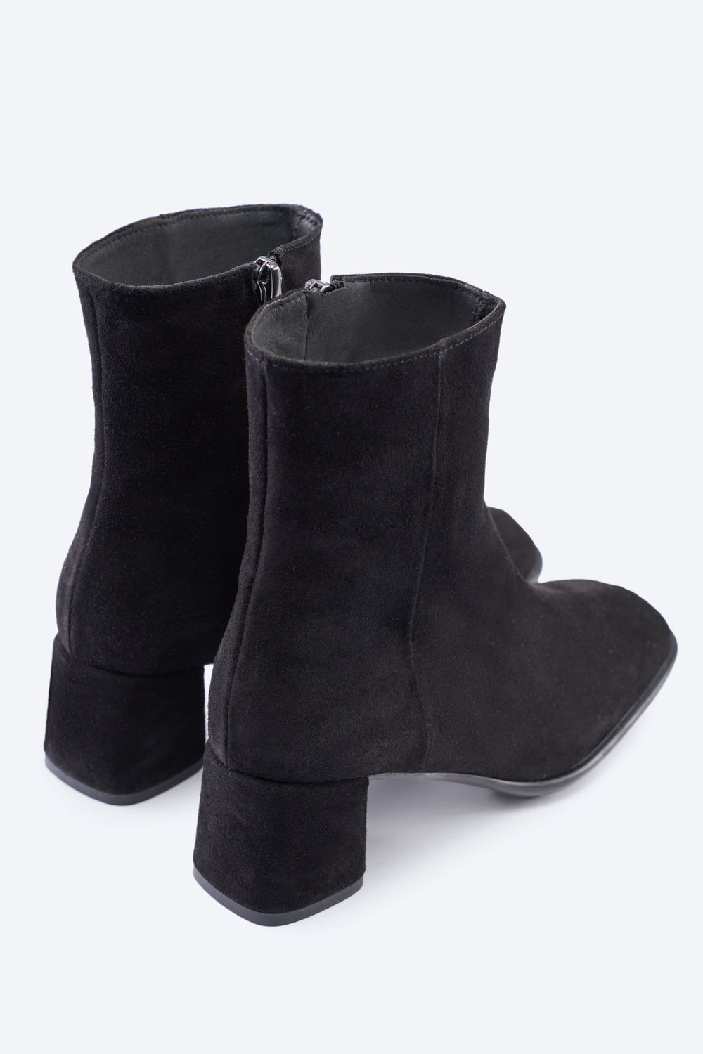 Bergamo Black Suede Ankle Boots with Block Heels Back Details