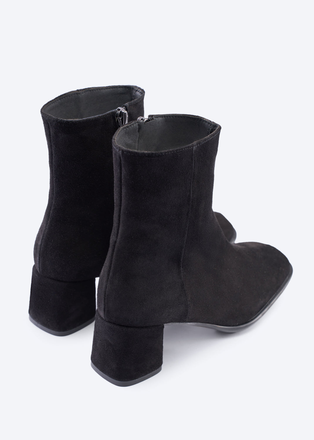 Bergamo Black Suede Ankle Boots with Block Heels Back Details