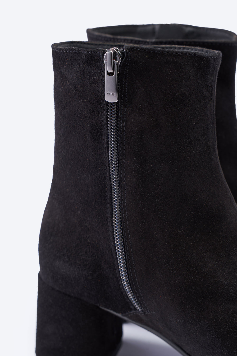 Bergamo Black Suede Ankle Boots with Block Heels YKK Zipper Details