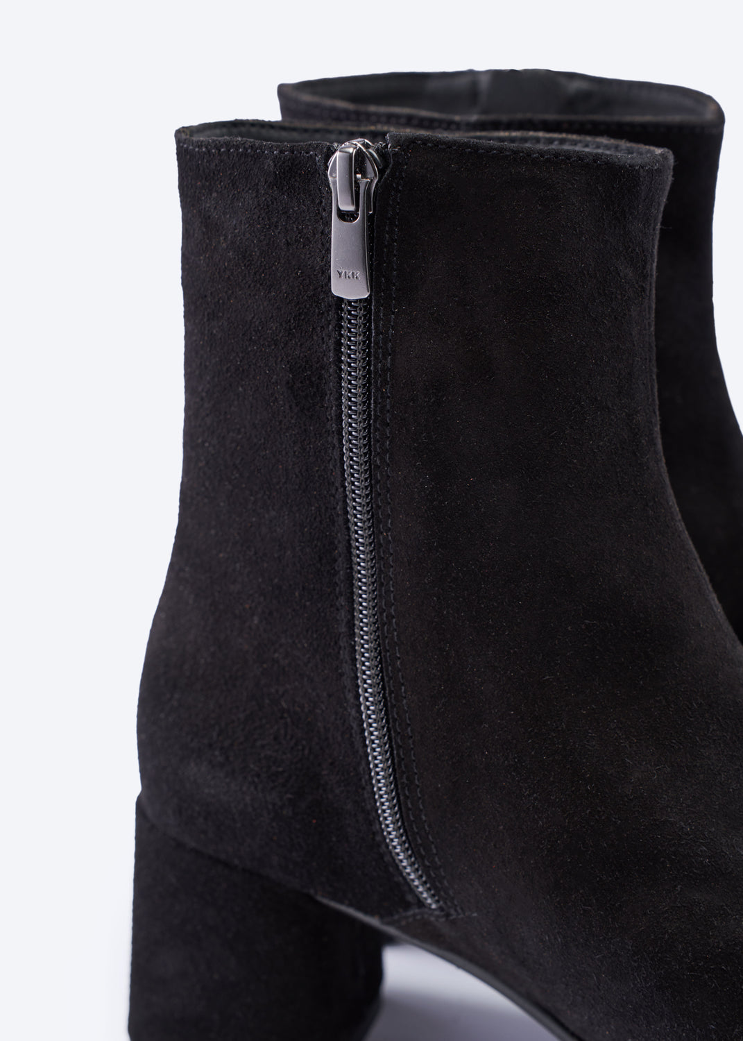 Bergamo Black Suede Ankle Boots with Block Heels YKK Zipper Details