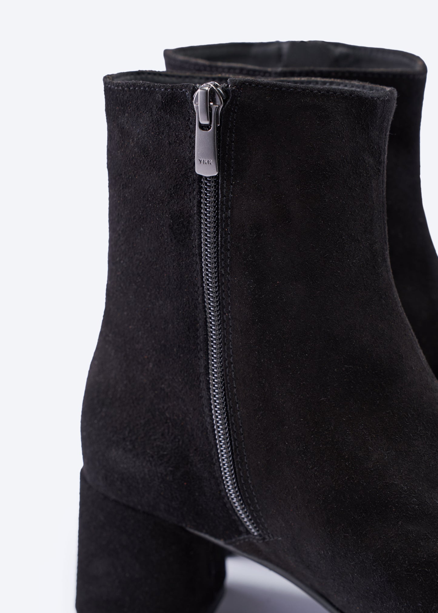 Bergamo Black Suede Ankle Boots with Block Heels YKK Zipper Details