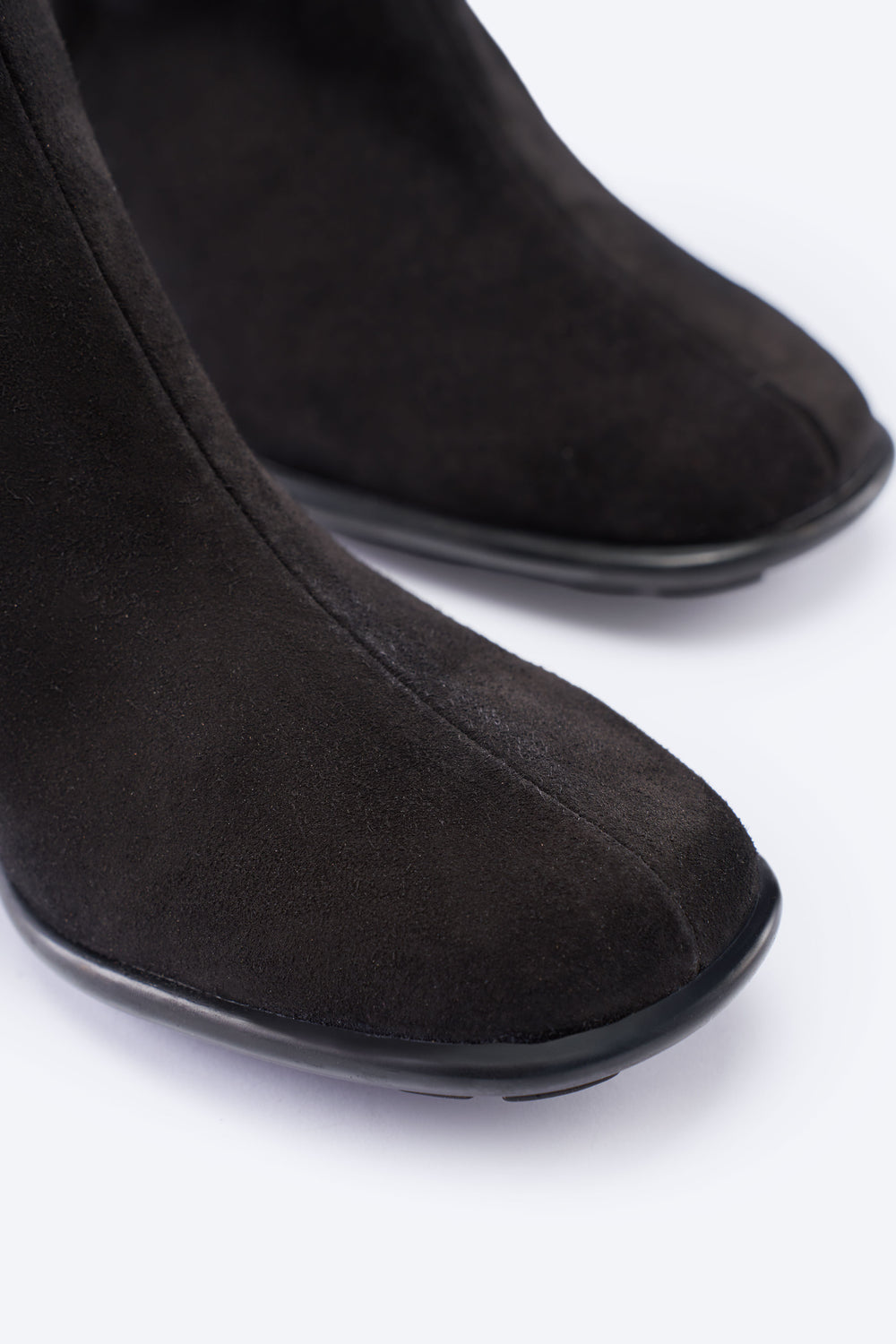 Bergamo Black Suede Ankle Boots with Block Heels Closed Toe Detail
