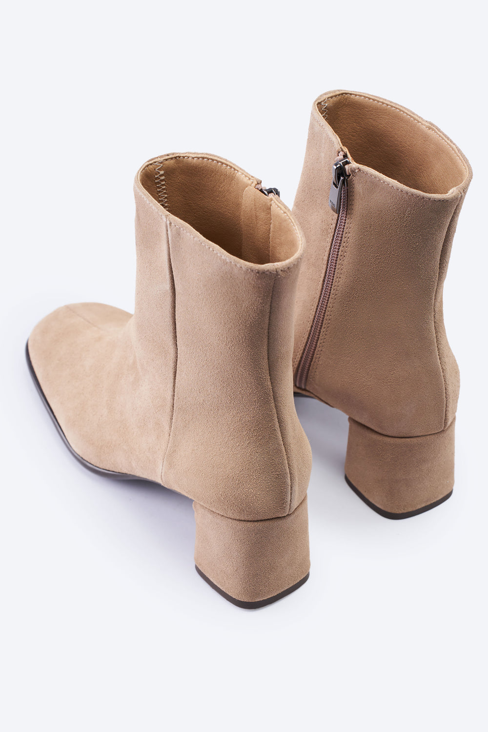 Bergamo Camel Suede Ankle Boots with Block Heels Back Details