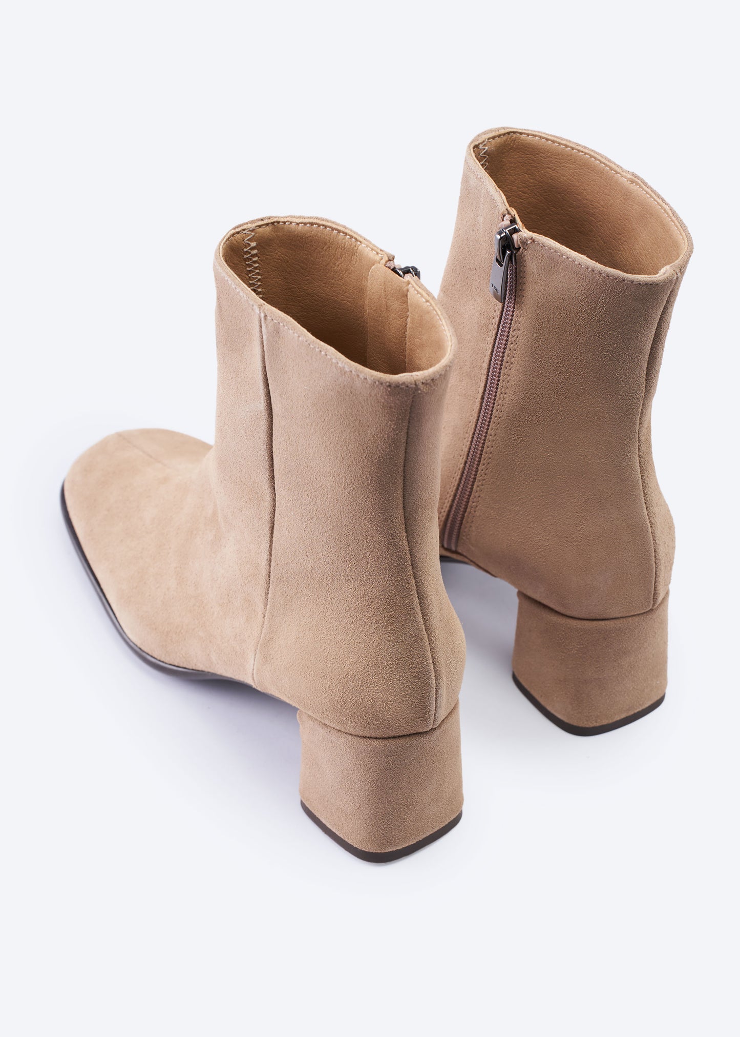 Bergamo Camel Suede Ankle Boots with Block Heels Back Details