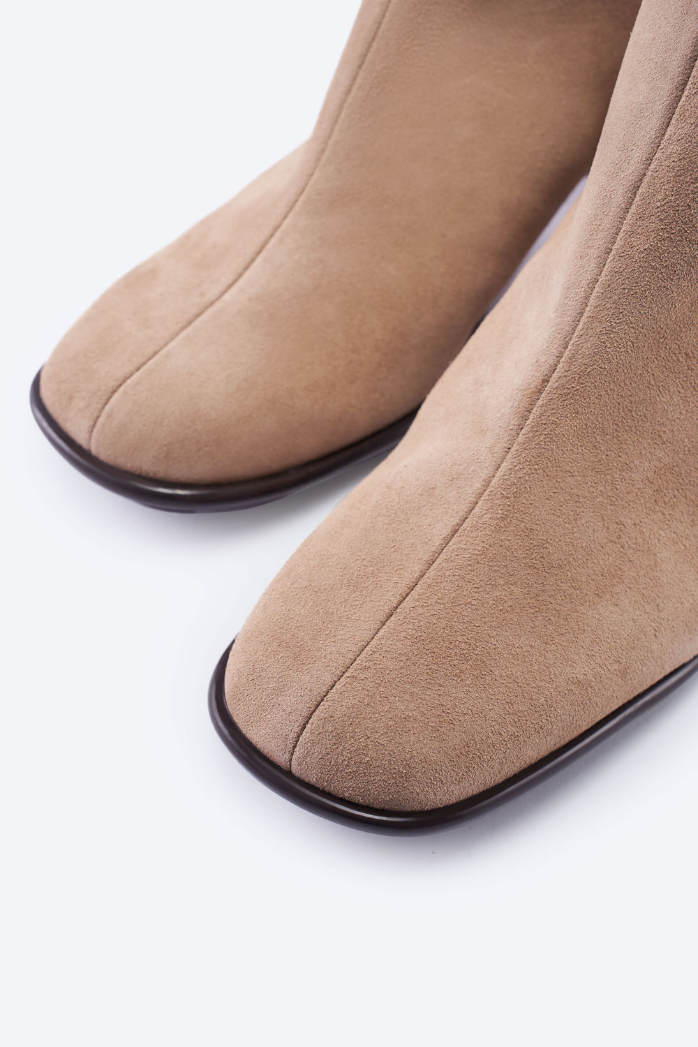 Bergamo Camel Suede Ankle Boots with Block Heels Closed Toe Detail