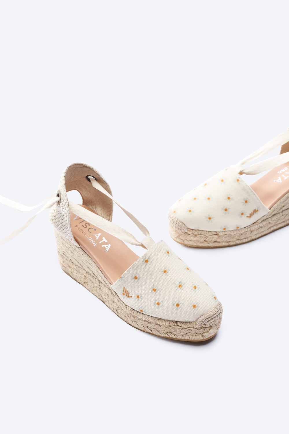 Bisbe Limited Edition Daisy Canvas Lace Up Women Closed Toe Espadrille Wedges