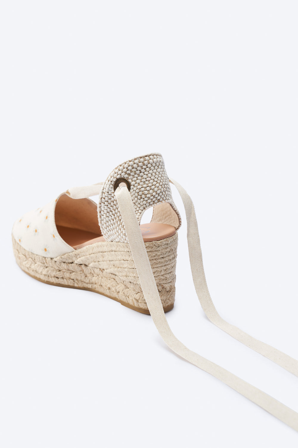 Bisbe Limited Edition Daisy Canvas Lace Up Women Espadrille Wedges Flexible Back Detail