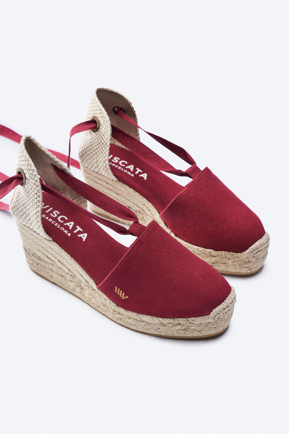 Bisbe Limited Edition Garnet Canvas Lace Up Women Closed Toe Espadrille Wedges