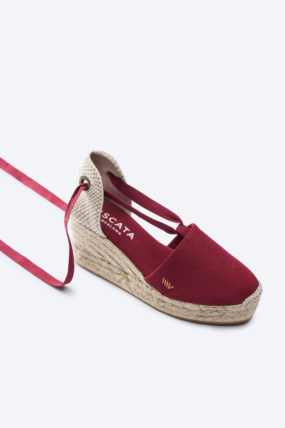 Bisbe Limited Edition Garnet Canvas Lace Up Women Rounded Closed Toe Espadrille Wedges