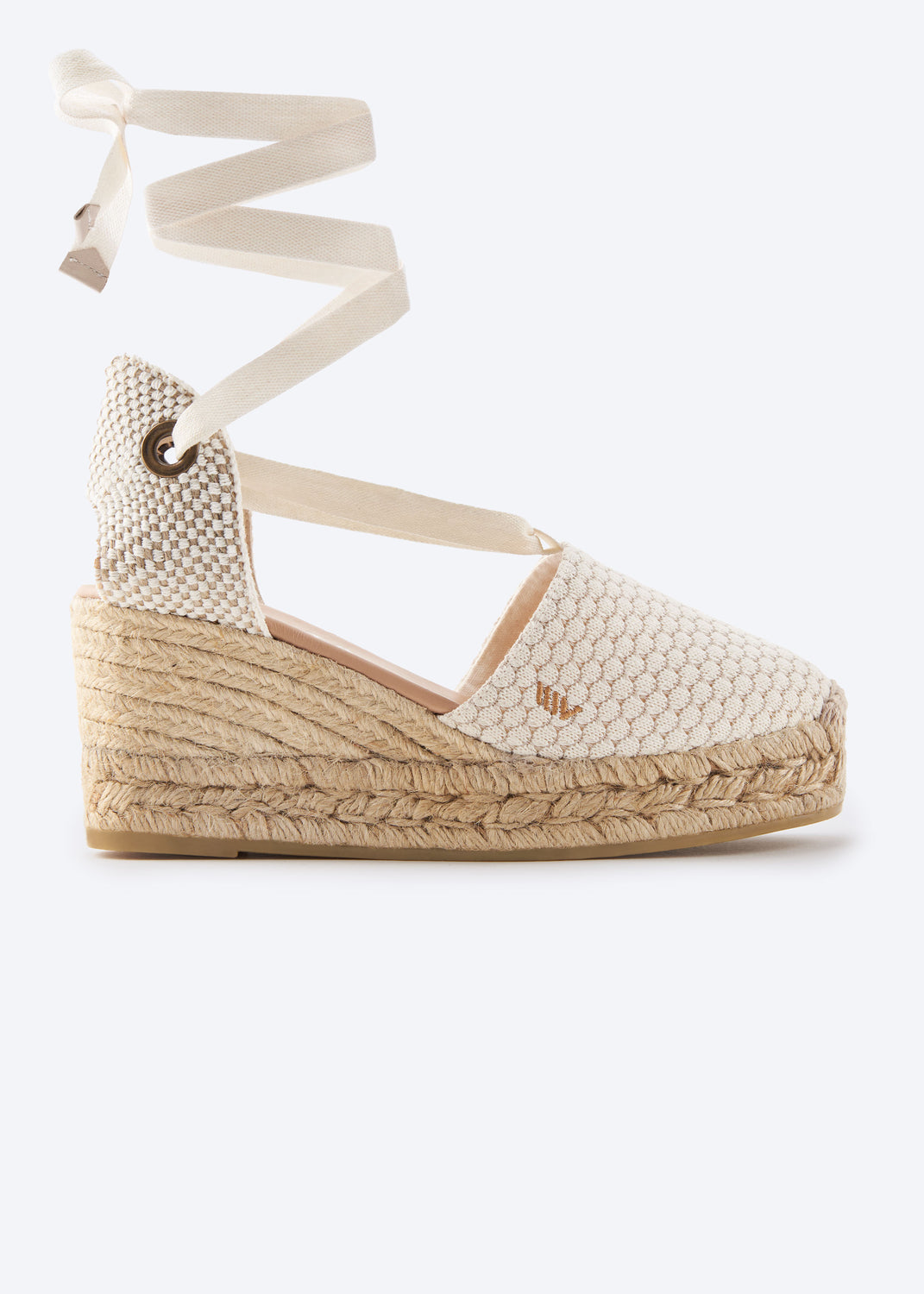 Bisbe Limited Edition White Mesh Canvas Lace Up Women Espadrille Wedge