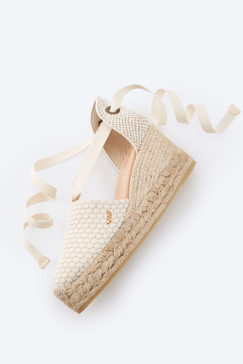 Bisbe Limited Edition White Mesh Canvas Lace Up Closed Toe Women Espadrille Platform Wedge
