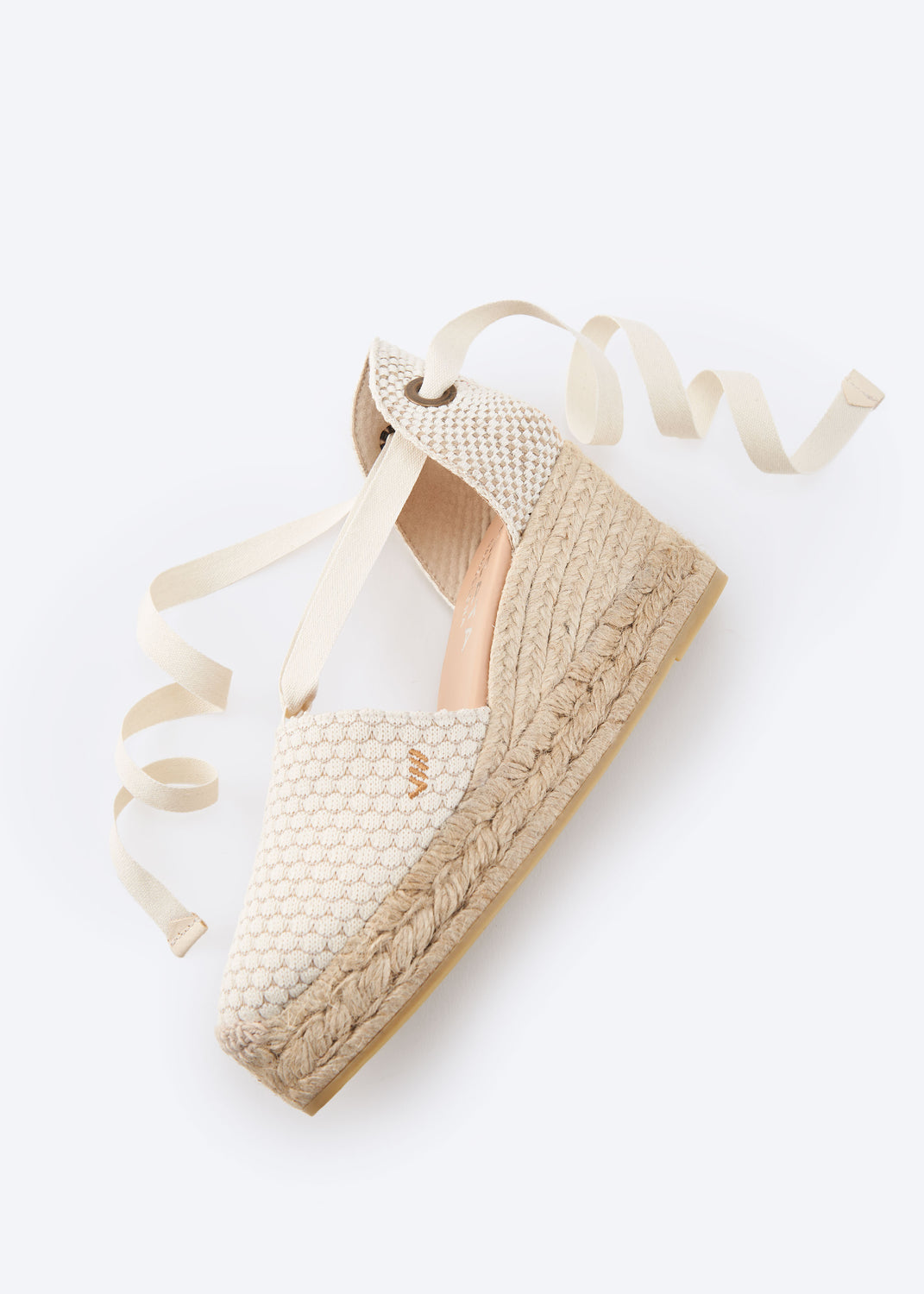 Bisbe Limited Edition White Mesh Canvas Lace Up Closed Toe Women Espadrille Platform Wedge