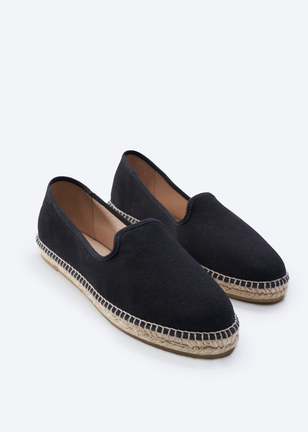 Calabona Black Canvas Slip On Women Closed Toe Espadrille Flats
