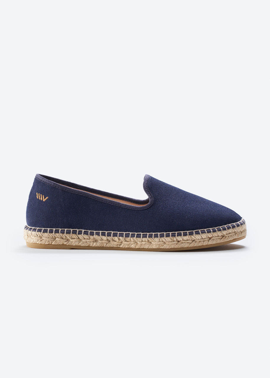 Calabona Navy Blue Canvas Slip On Women Espadrille Flat