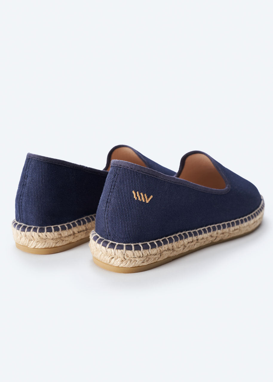 Calabona Navy Blue Canvas Slip On Women Espadrille Flats Back Detail