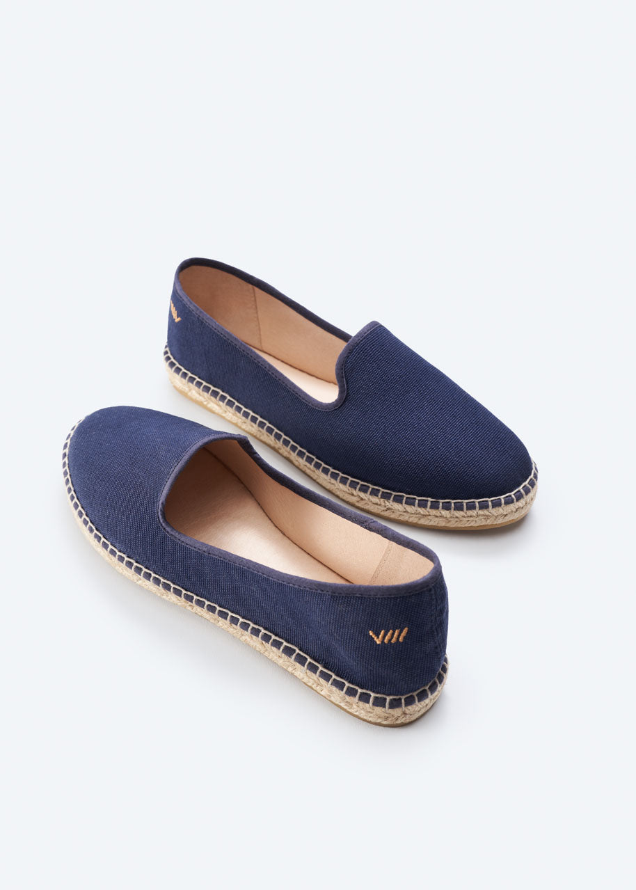 Calabona Navy Blue Canvas Slip On Women Closed Toe Espadrille Flats
