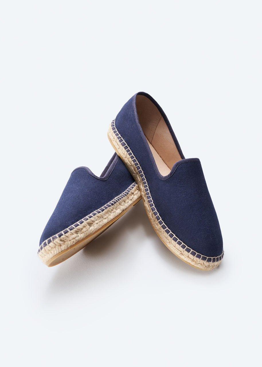 Calabona Navy Blue Canvas Slip On Women Closed Toe Espadrille Flats