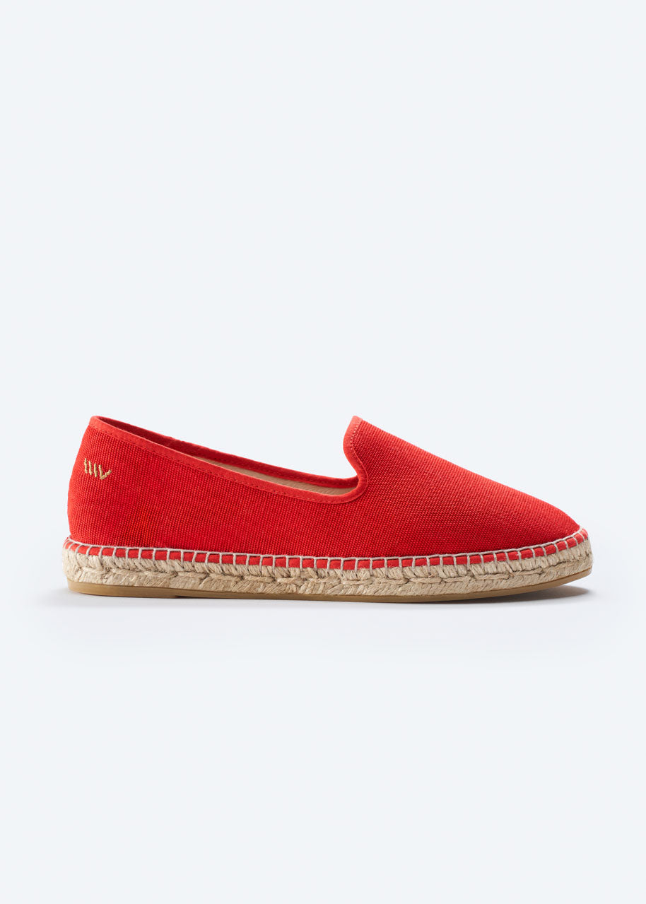 Calabona Limited Edition Red Canvas Slip On Women Espadrille Flat