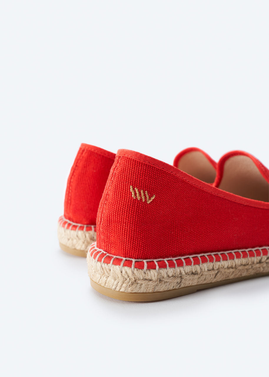 Calabona Limited Edition Red Canvas Slip On Women Espadrille Flats Back Detail