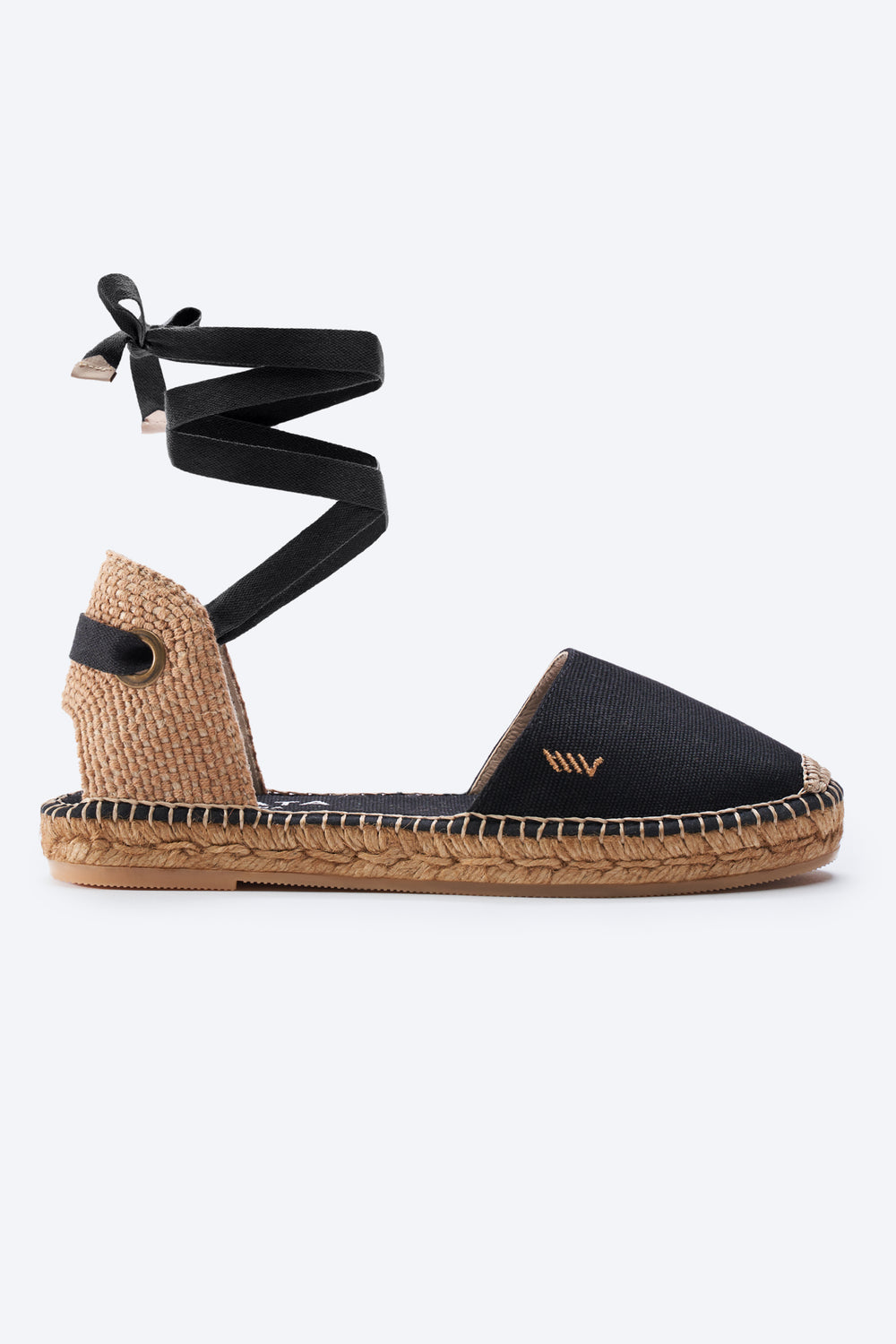 Candell Black Canvas Lace Up Espadrille Flat