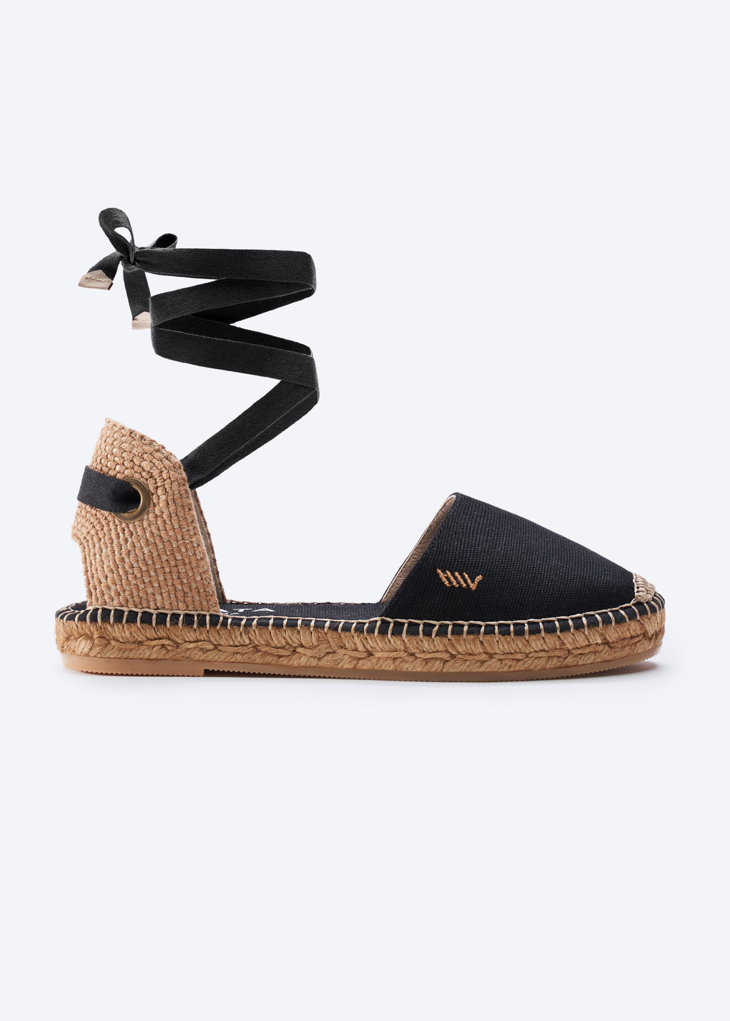 Candell Black Canvas Lace Up Espadrille Flat
