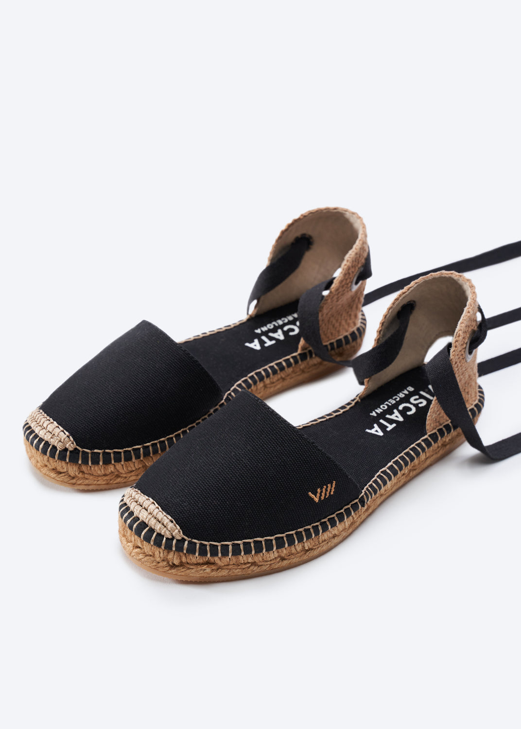Candell Black Canvas Closed Toe Lace Up Espadrille Flats