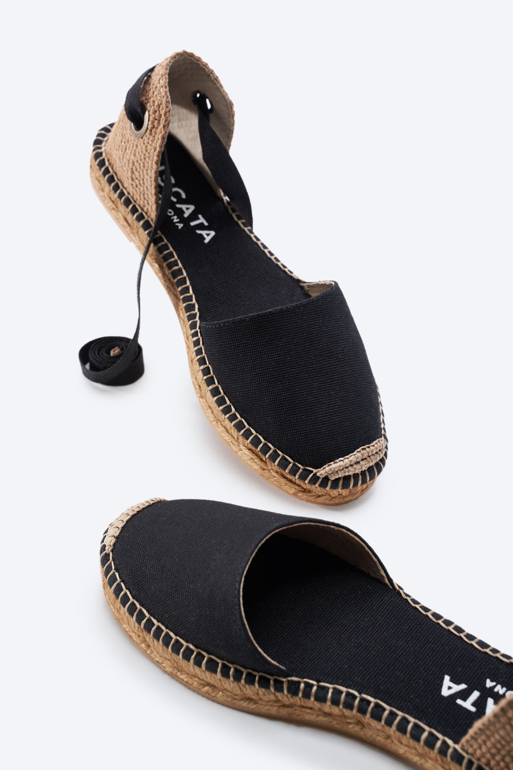 Candell Black Canvas Lace Up Women Espadrille Flats