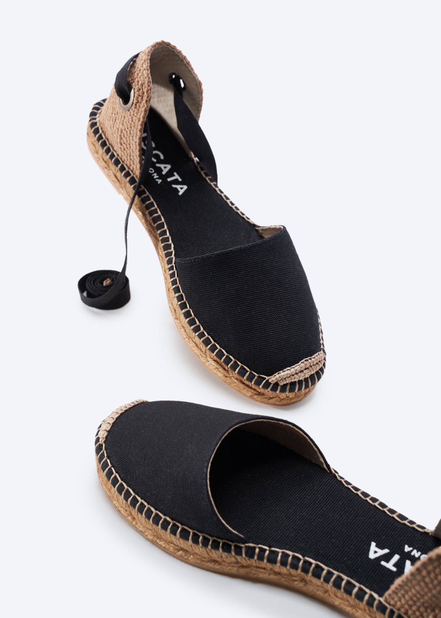 Candell Black Canvas Lace Up Women Espadrille Flats