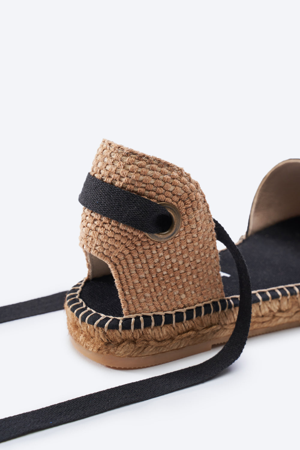 Candell Black Canvas Lace Up Espadrille Flats Flexible Back Detail