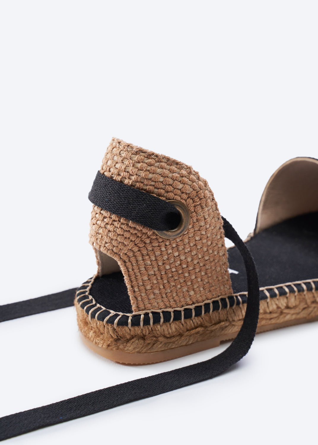 Candell Black Canvas Lace Up Espadrille Flats Flexible Back Detail