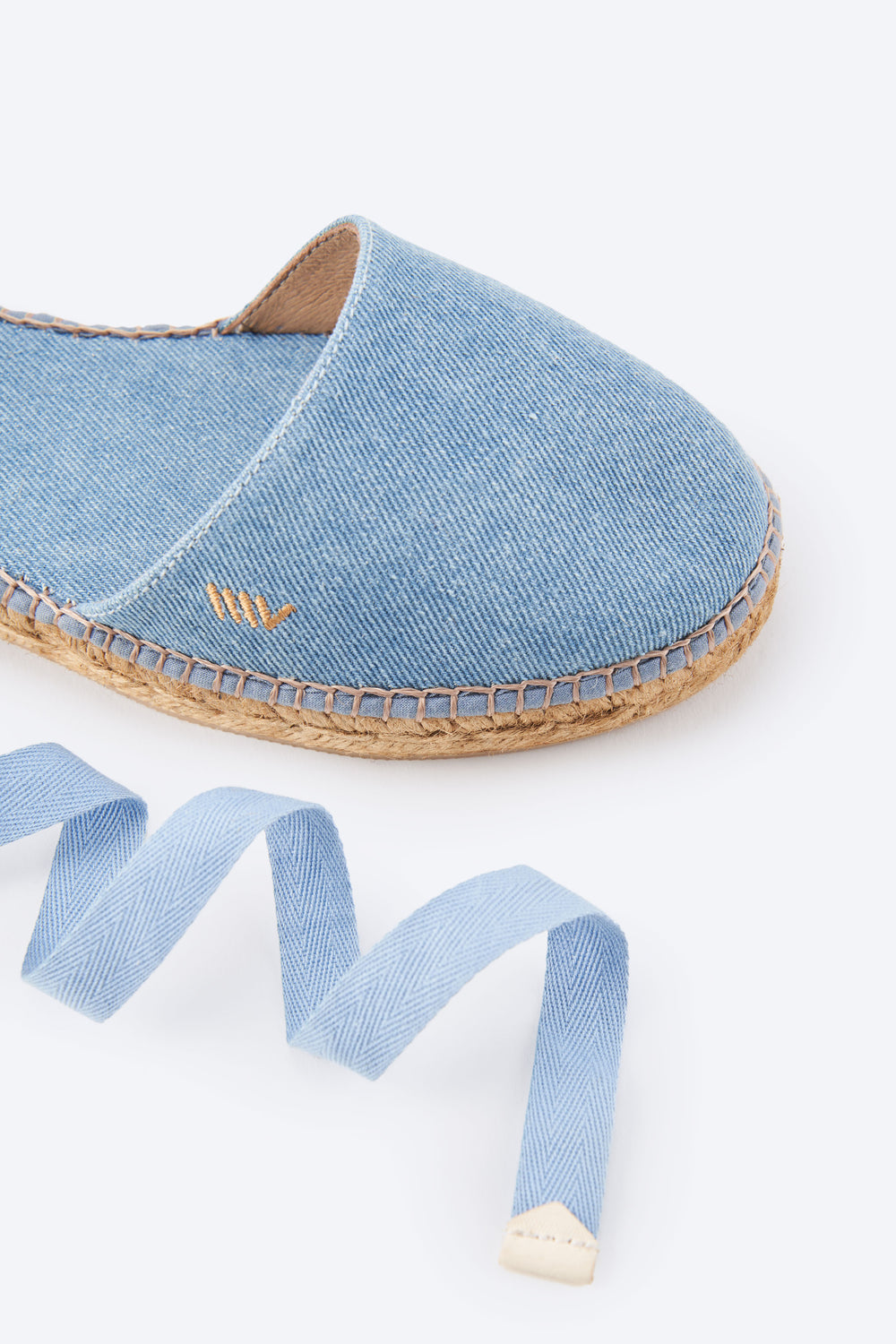 Candell Limited Edition Light Denim Canvas Espadrille Flats Closed Toe Detail