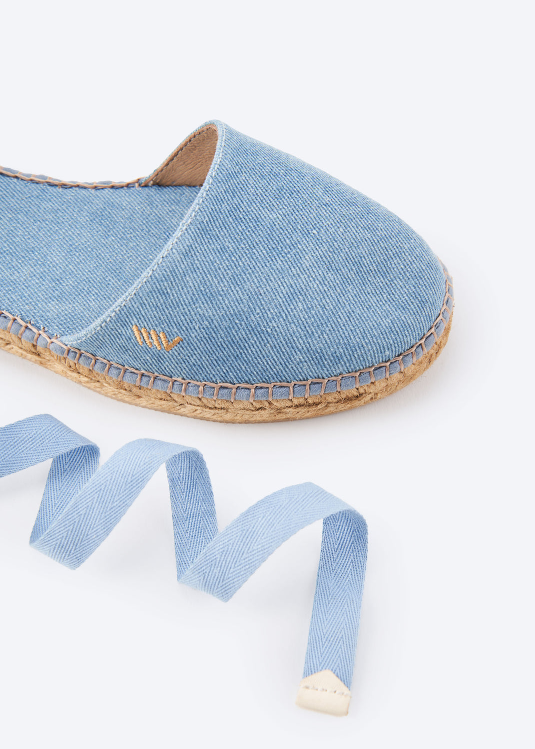 Candell Limited Edition Light Denim Canvas Espadrille Flats Closed Toe Detail