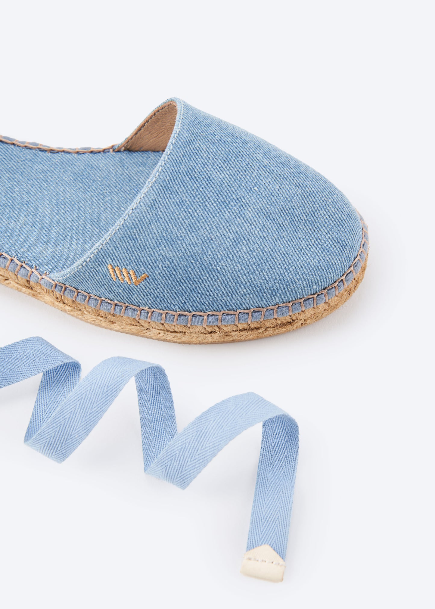 Candell Limited Edition Light Denim Canvas Espadrille Flats Closed Toe Detail