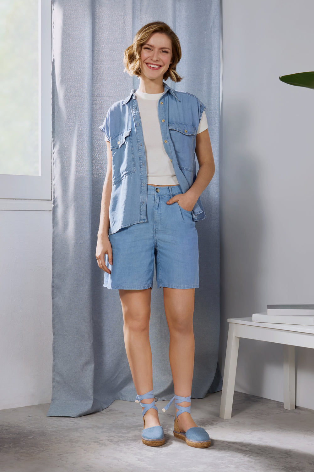 Candell Limited Edition Light Denim Canvas Lace up Espadrille Flats Outfit