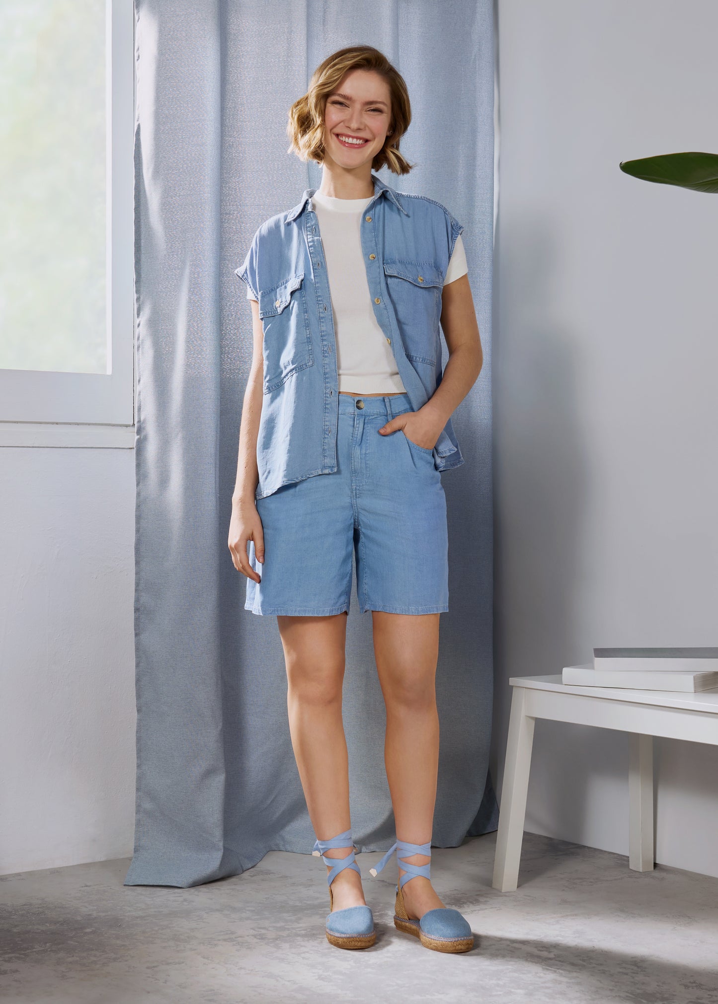 Candell Limited Edition Light Denim Canvas Lace up Espadrille Flats Outfit