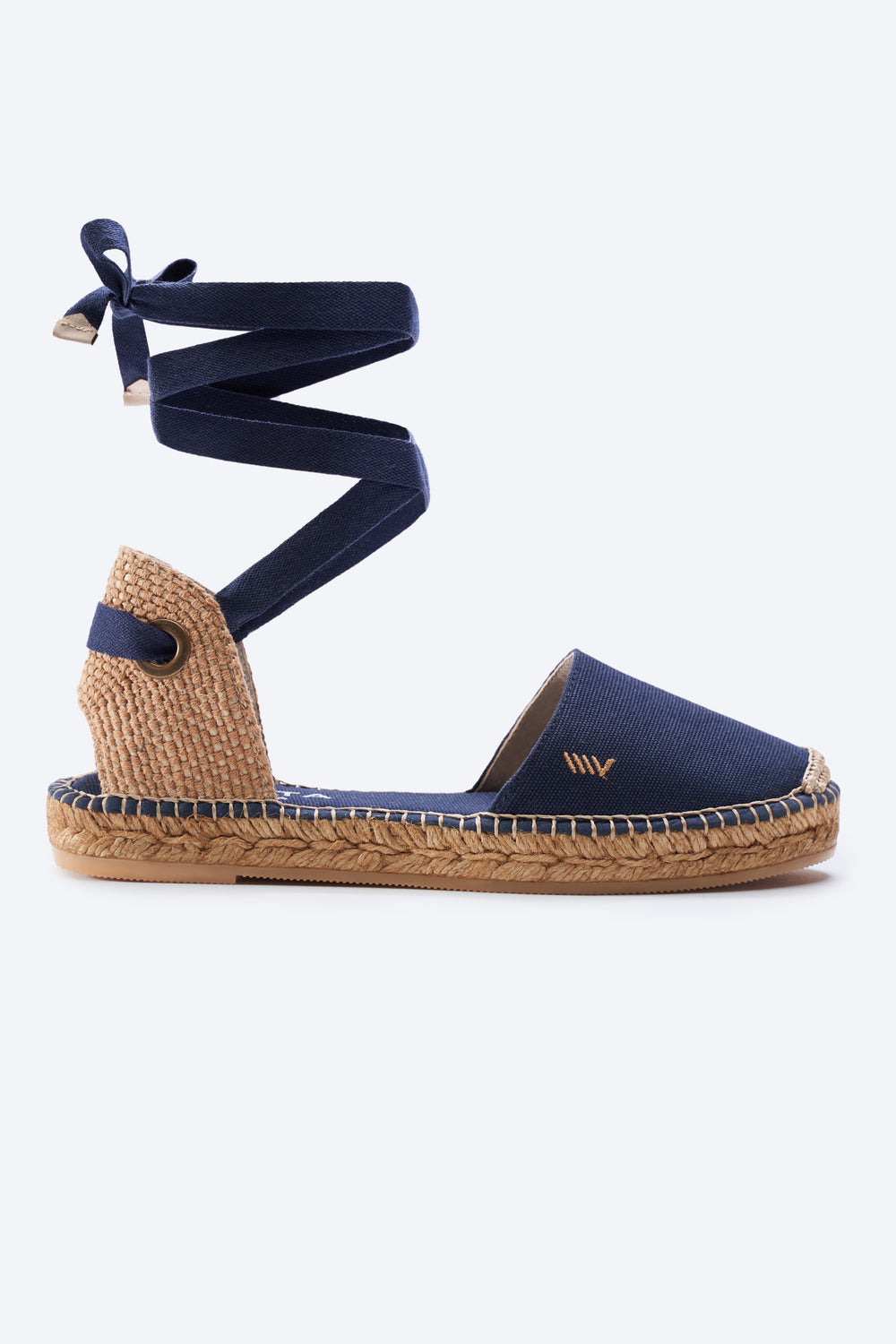 Candell Navy Blue Canvas Lace Up Espadrille Flat