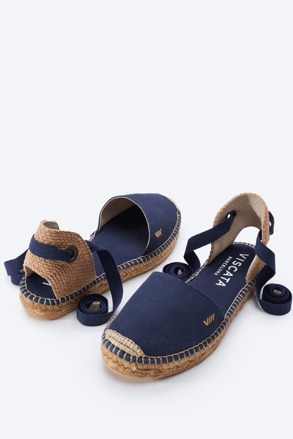 Candell Navy Blue Canvas Closed Toe Lace Up Espadrille Flat