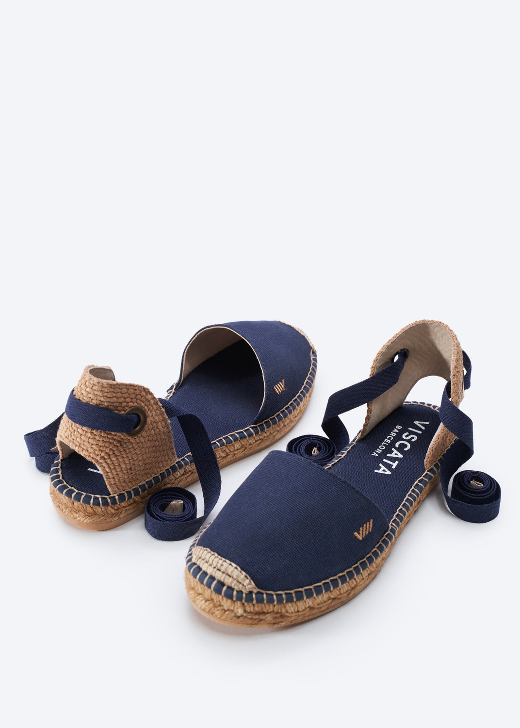 Candell Navy Blue Canvas Closed Toe Lace Up Espadrille Flat