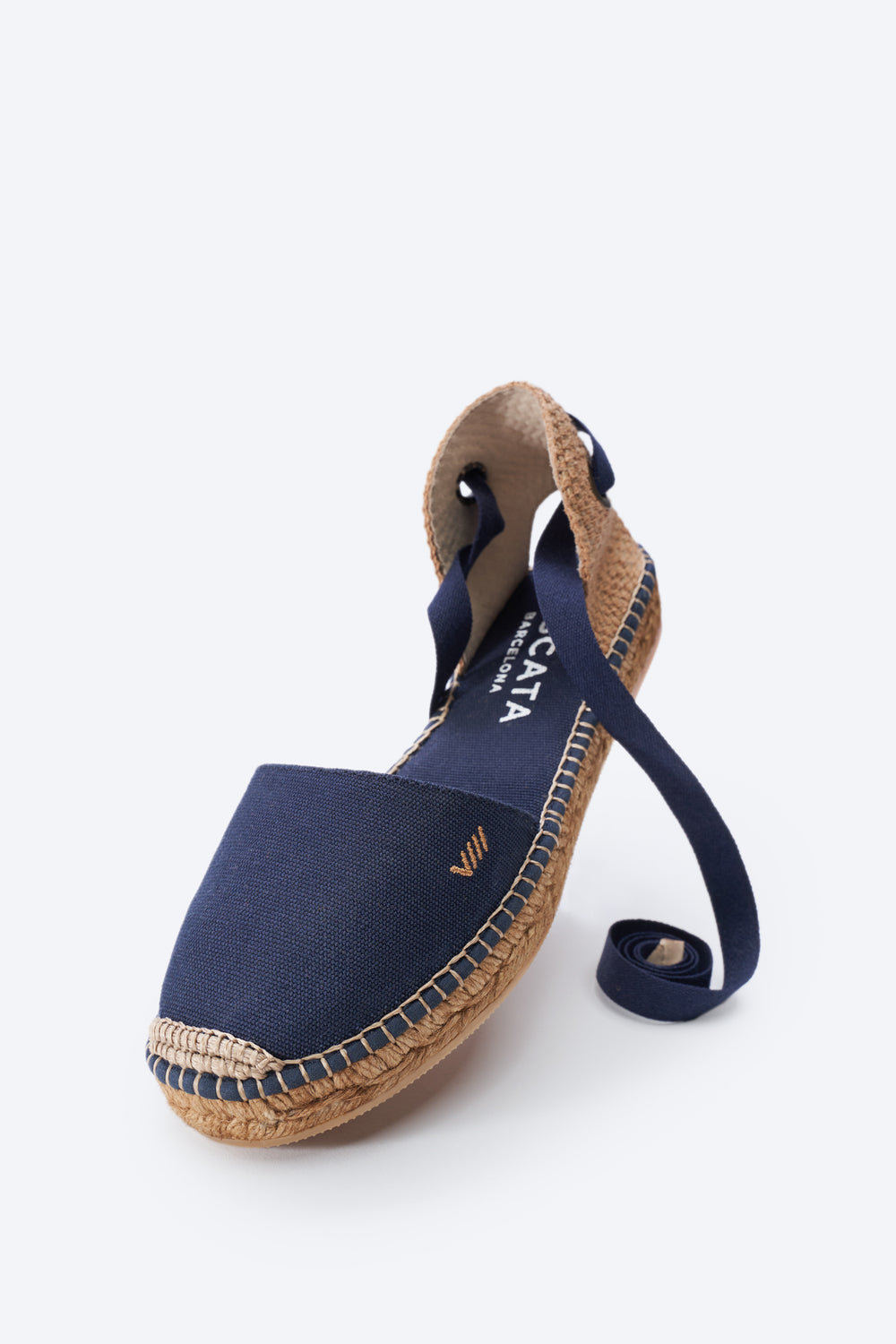 Viscata Candell Navy Blue Canvas Closed Toe Lace Up Espadrille Flat