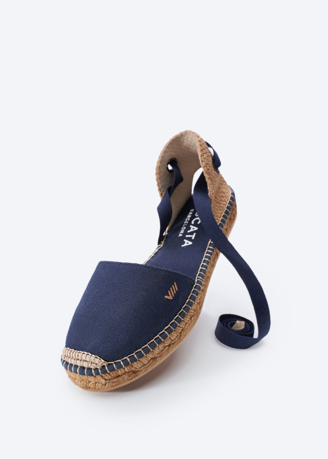Viscata Candell Navy Blue Canvas Closed Toe Lace Up Espadrille Flat