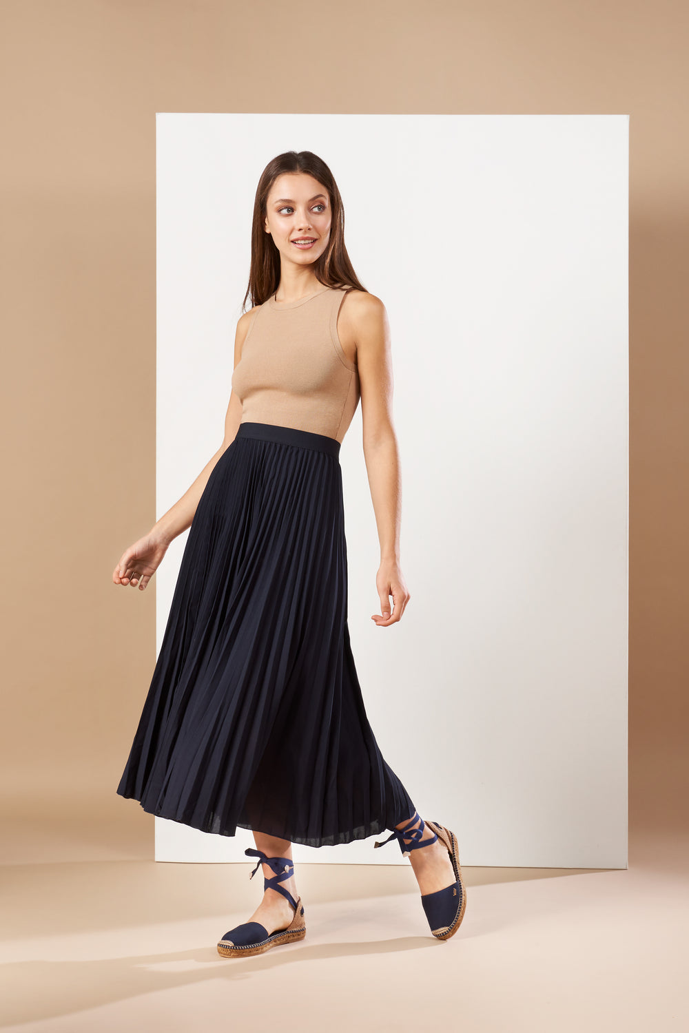 Candell Navy Blue Canvas Lace Up Espadrille Flats Outfit
