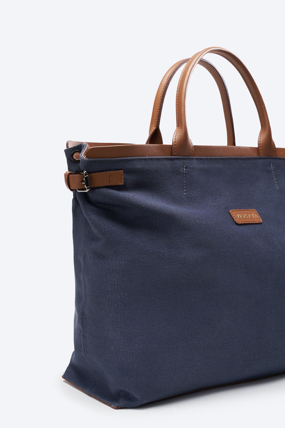 Cannes Navy Blue Women Large Canvas Handbag Close Up Detail