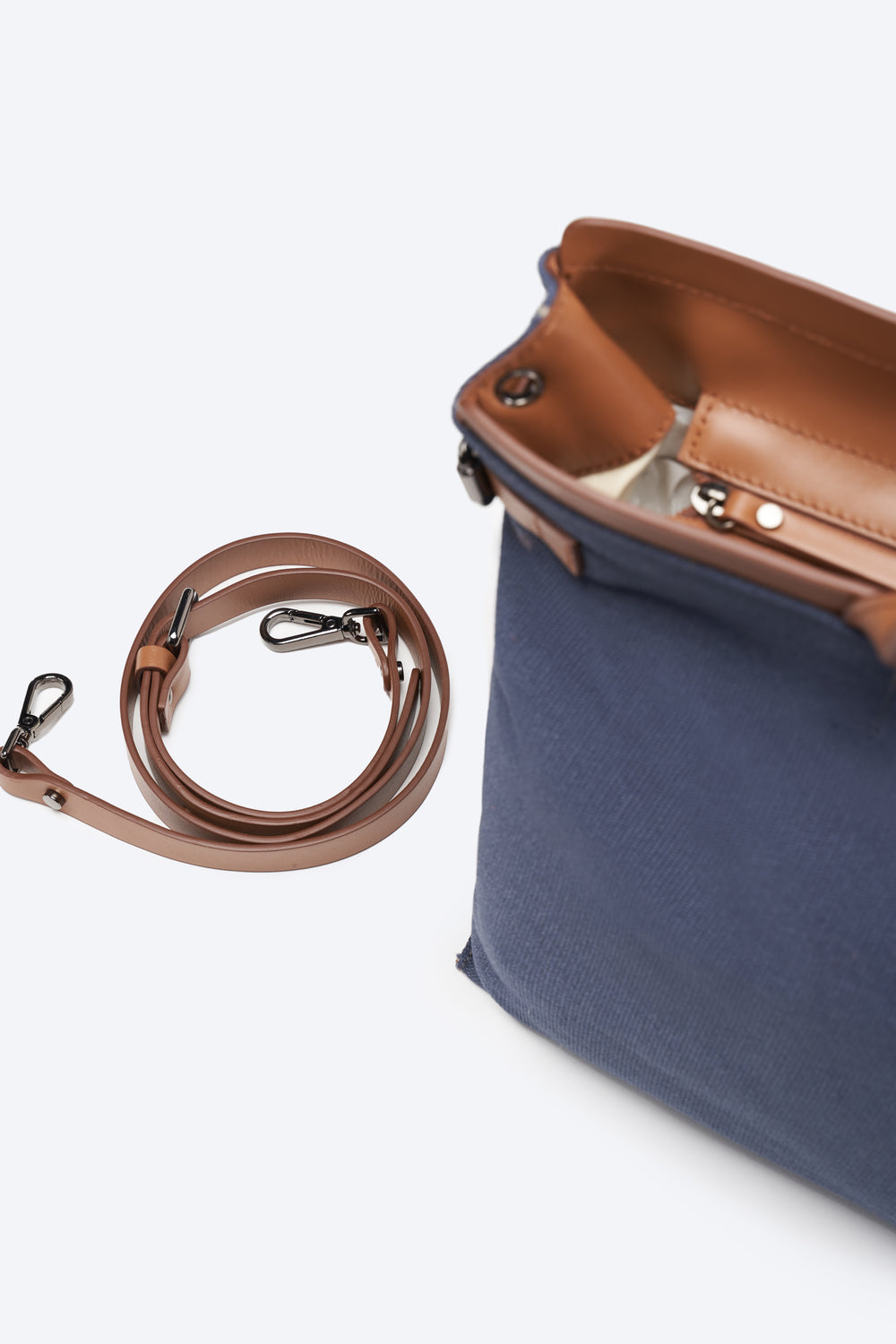 Cannes Navy Blue Women Large Canvas Handbag Crosstrap Detail