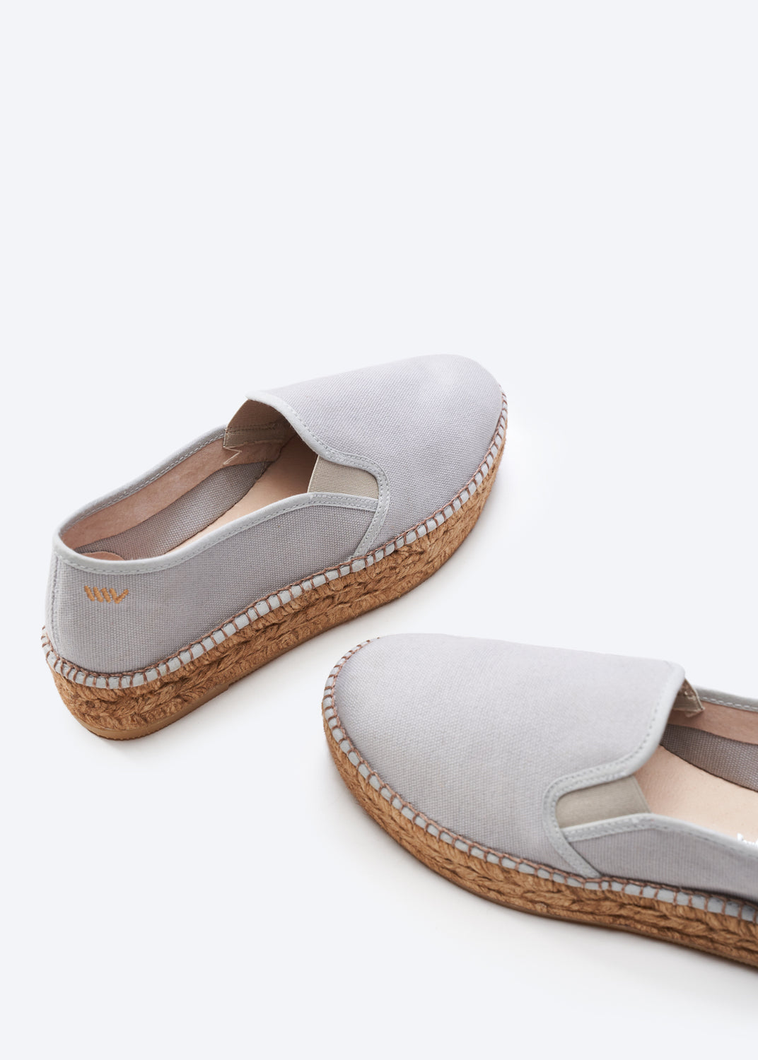 Castell Ash Grey Canvas Slip On Women Espadrille Flatfrom Closed Toe Detail