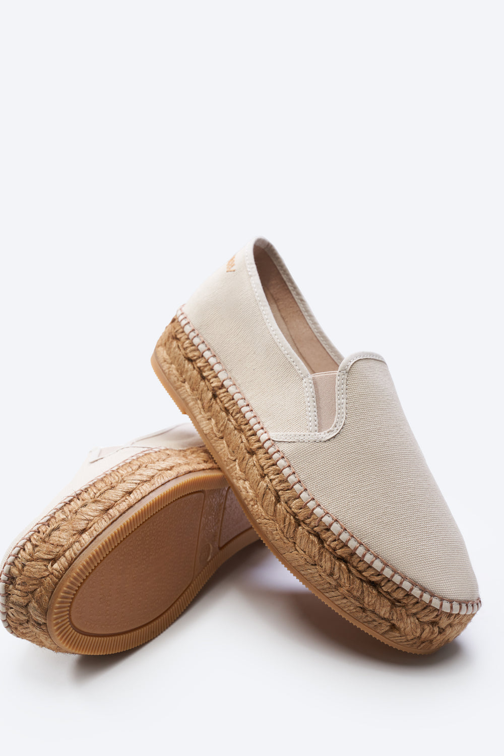 Castell Beige Canvas Slip On Women Espadrille Flatfroms