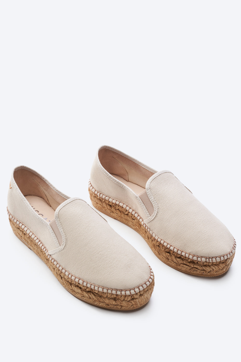 Castell Beige Canvas Slip On Women Flatform Espadrilles
