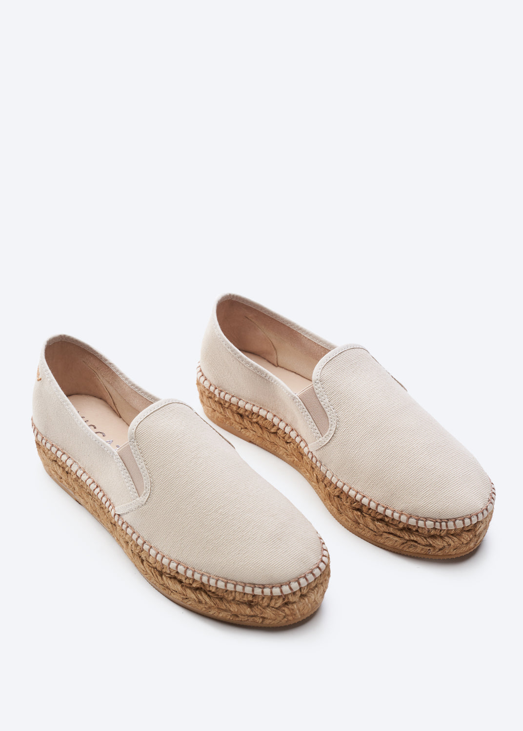 Castell Beige Canvas Slip On Women Flatform Espadrilles