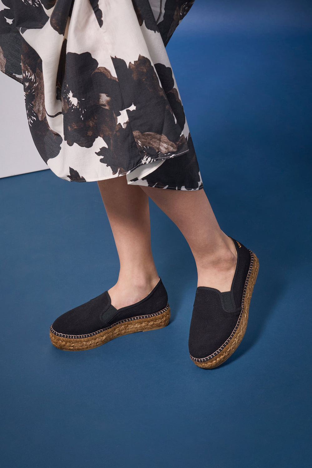 Castell Black Canvas Slip On Women Espadrille Flatfrom Legs